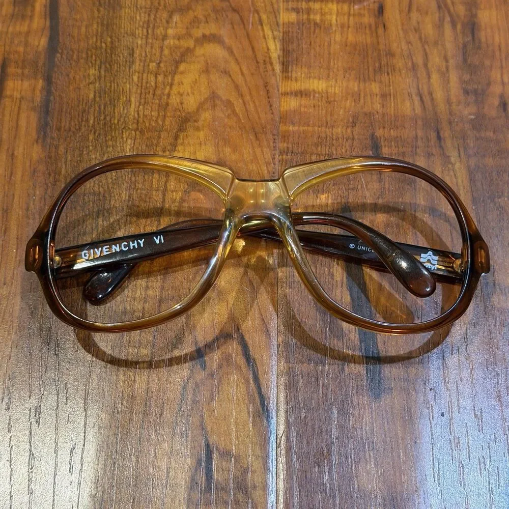 Rare Vintage Givenchy VI Unico Canada Optyl Amber Brown Eyeglass Frames Only